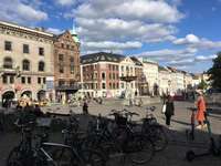 Copenhagen Gammeltorv (old market) with a fountain.