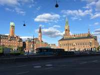 Copenhagen Radhuspladsen: Town Hall Square with old brick Town Hall