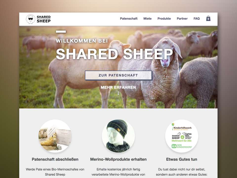 Screenshot of the home page of sharedsheep.com with text: Welcome at Shared Sheep